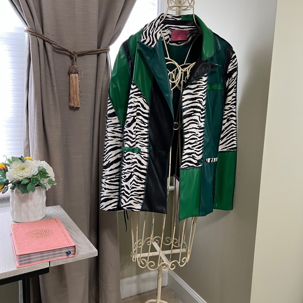 Leather Green Patchwork Jacket - image 2